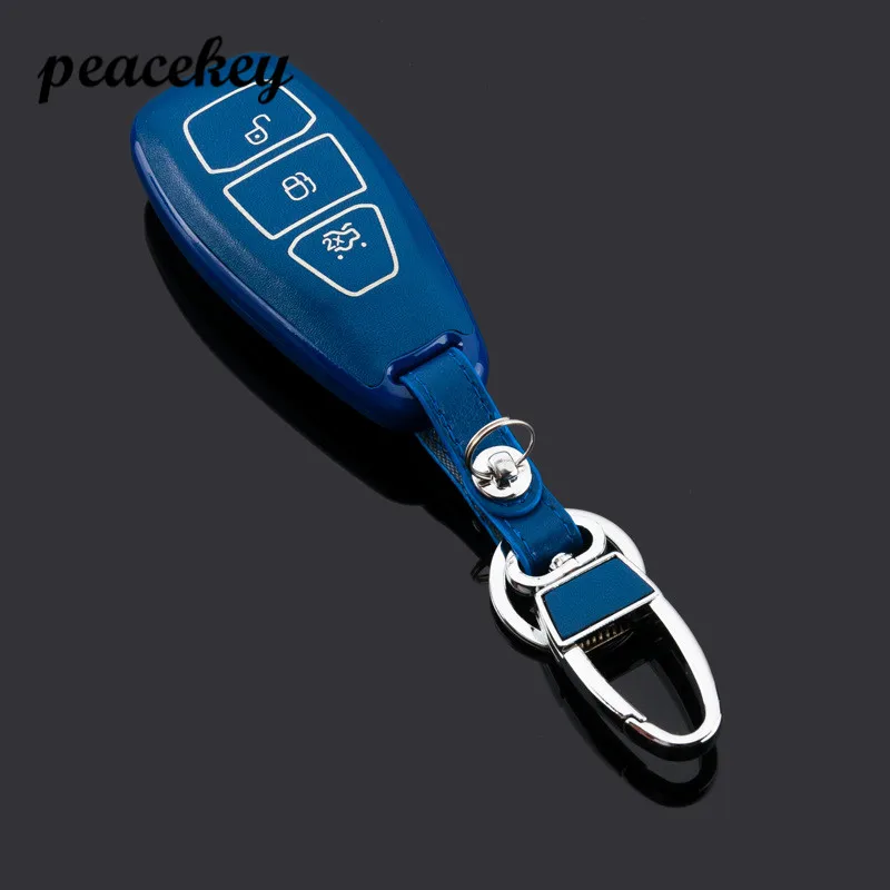 Blue Peacekey ABS материал продукты Автомобильный ключ чехол для Ford Mondeo 3 кнопки умный ключ с кожаной кнопкой без логотипа - Название цвета: Blue