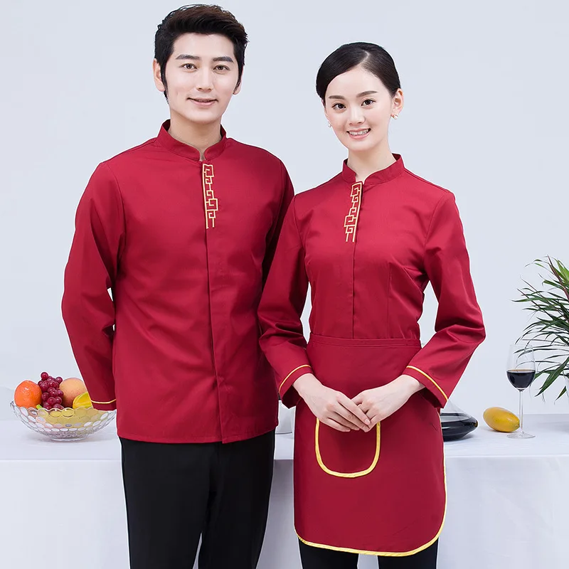 

New Long Sleeved Hotel Restaurant Hot Pot Work Clothes Waiter Uniforms Cook Clothing for Women Men Chef Jacket Food Uniform