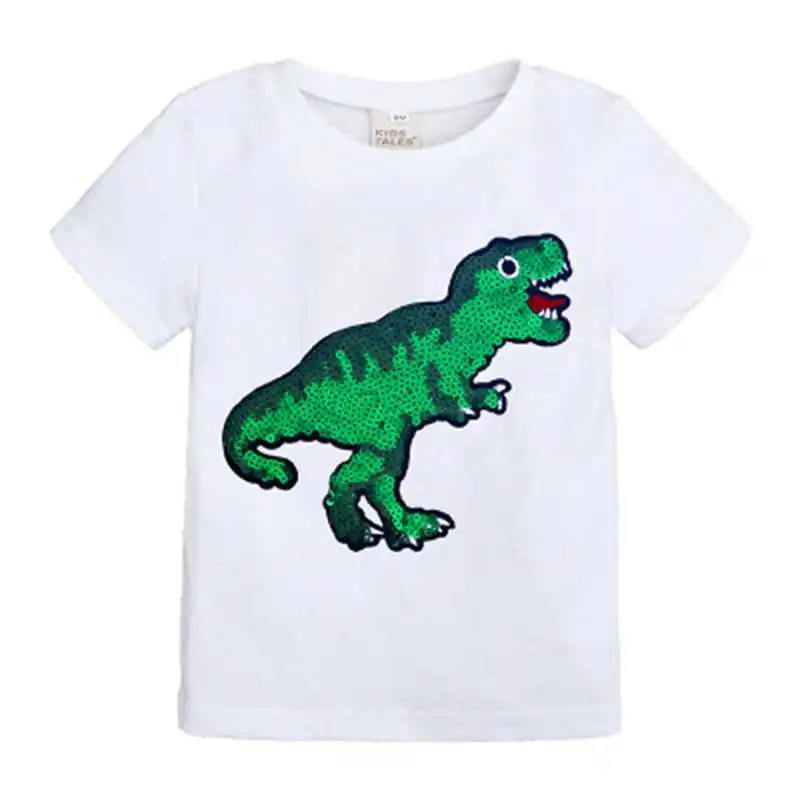 Новые футболки с блестками для мальчиков меняющие цвет изображением динозавра