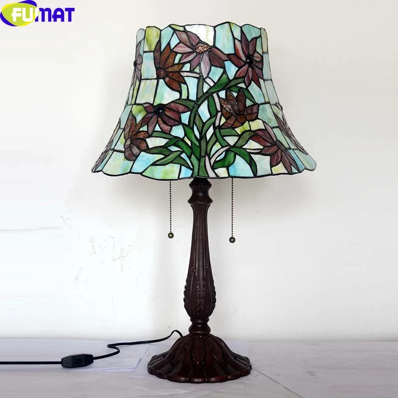 Настольная лампа FUMAT из стекла в европейском пасторальном стиле зеленая стрекоза