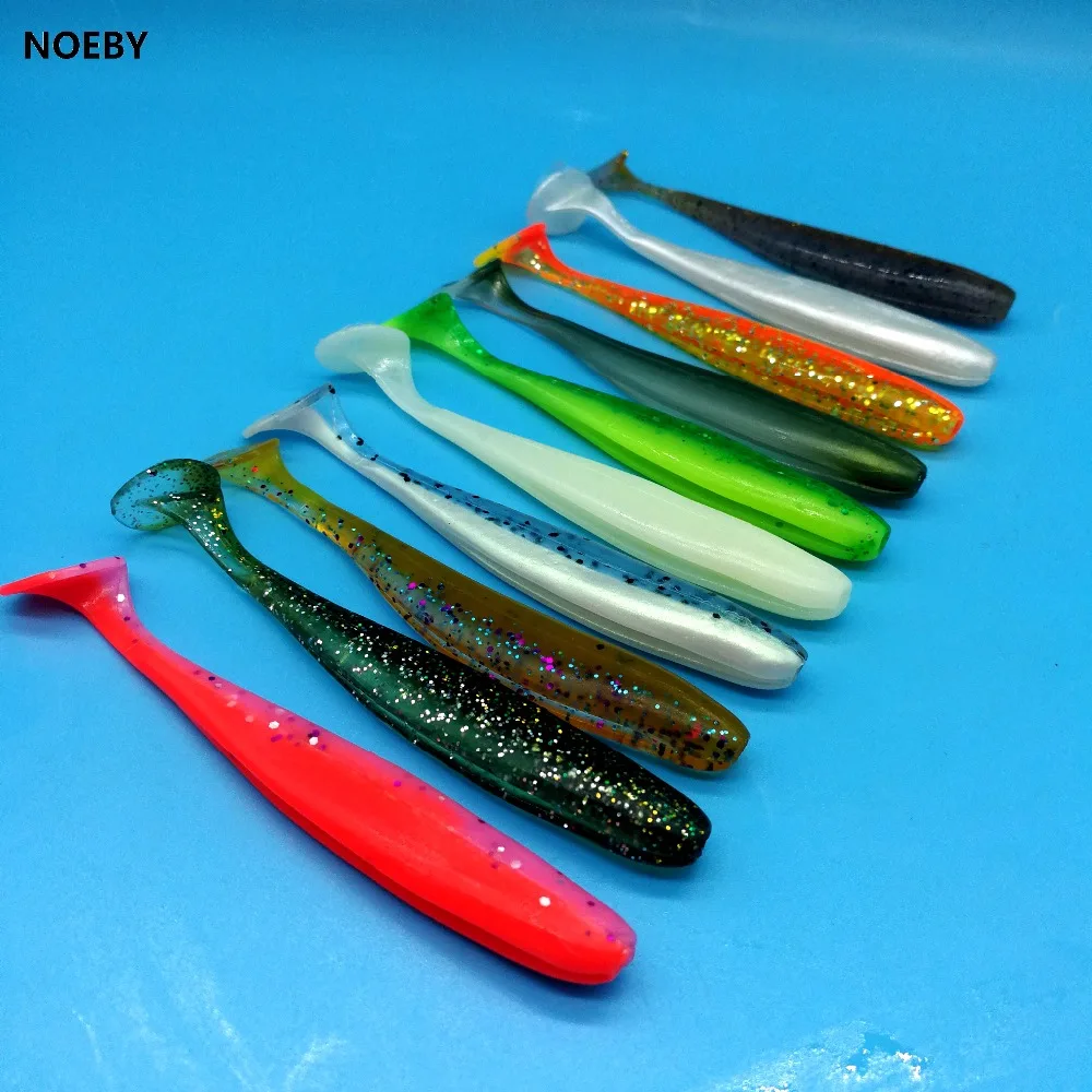 NOEBY 36 шт./лот S3118 Рыбалка мягкие приманки 4,5 г/9 см; 10 цветов; Футболка-хвост мягкие искусственные черви приманки силиконовая рыболовные снасти приманки