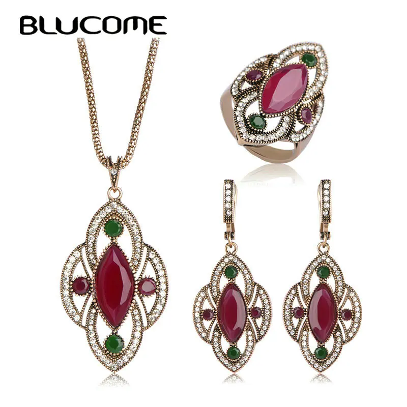 Blucome Турецкая подвеска, ожерелье, серьги, кольцо, ювелирный набор, цветок, кристалл, смола, для женщин, для банкета, вечерние, Femme, украшения, бижутерия