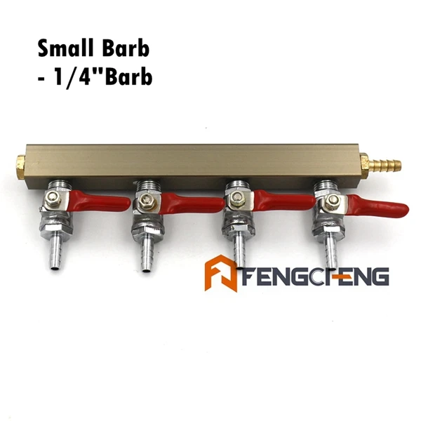 Small Barb 4-полосная Воздухораспределитель CO2 сплиттер газовая рампа(выберите 1/" barb, 5/16" barb или 1/" MFL) розлив по бочкам в, без утечки - Цвет: Small Barb