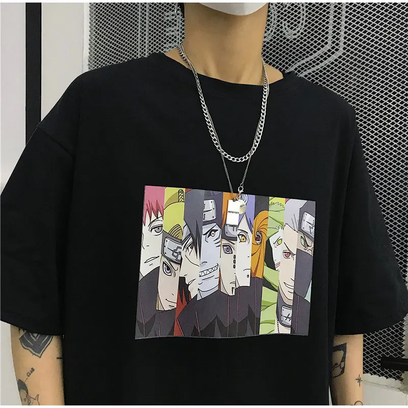 Harajuku футболка уличная Мужская/Женская летняя футболка размера плюс с коротким рукавом для пары Повседневная футболка с принтом Наруто забавная футболка для влюбленных