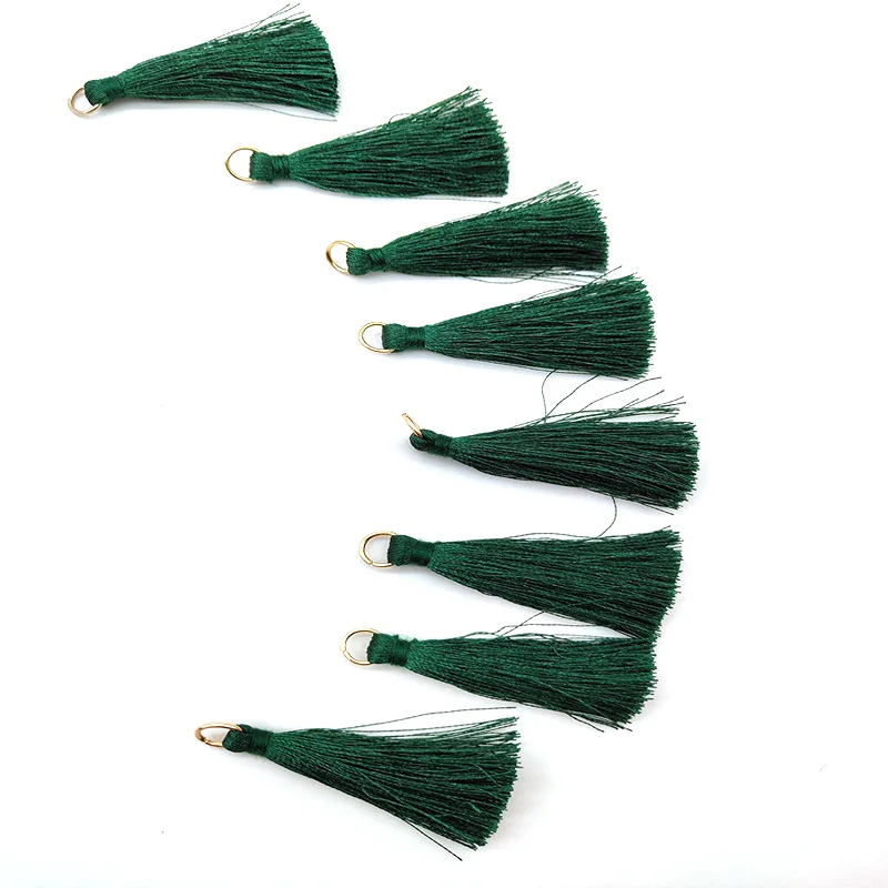 Army Green 10 шт 4 см/2 дюйма шелковистые ручной работы мягкие ремесленные мини-кисточки с петлями для изготовления ювелирных изделий, DIY проекты, закладки - Цвет: Army Green