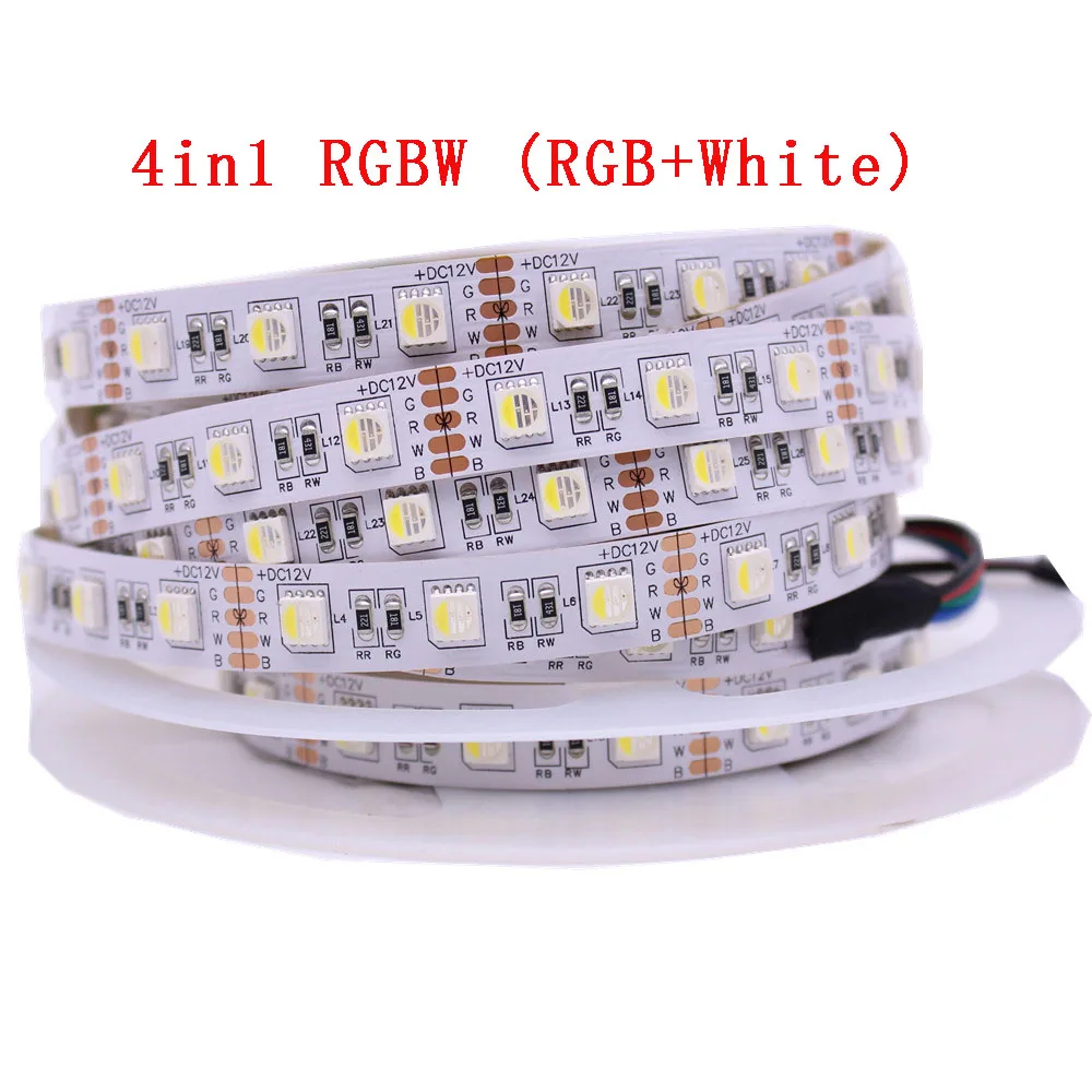 RGBW 12 мм PCB 5 м 4в1 5в1 RGB+ CCT Светодиодная лента 5050 60 Светодиодный s/M 5 цветов в 1 чип CW+ RGB+ WW RGBW RGBWW гибкий светодиодный светильник 12 В 24 В - Испускаемый цвет: RGBW
