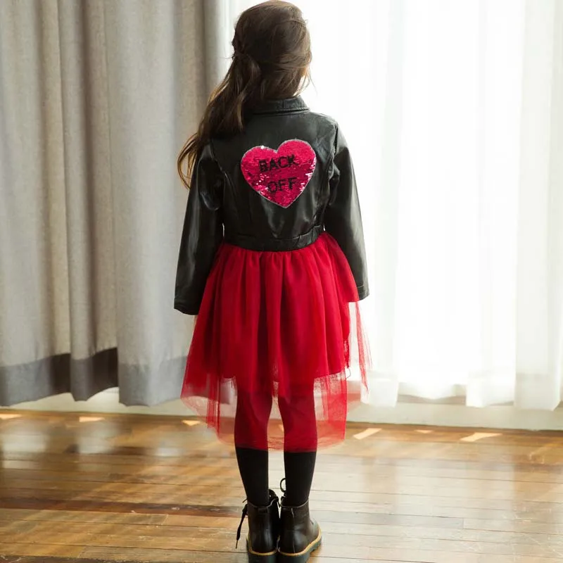 Детское зимнее платье для девочек с длинным рукавом Кожа Сетчатое в стиле