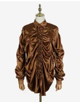 

2020 Spring Long Sleeve Elegant Party Pearl Satin Shirt Dress Women Clothes Korean Fashion One size