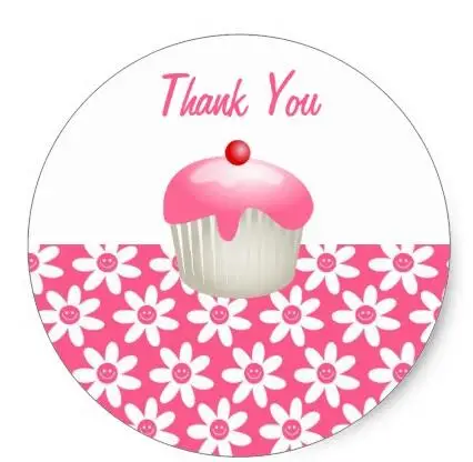 

1.5inch Cute Pink Flowers & Party Cupcake Thank You Seal Classic Round Sticker