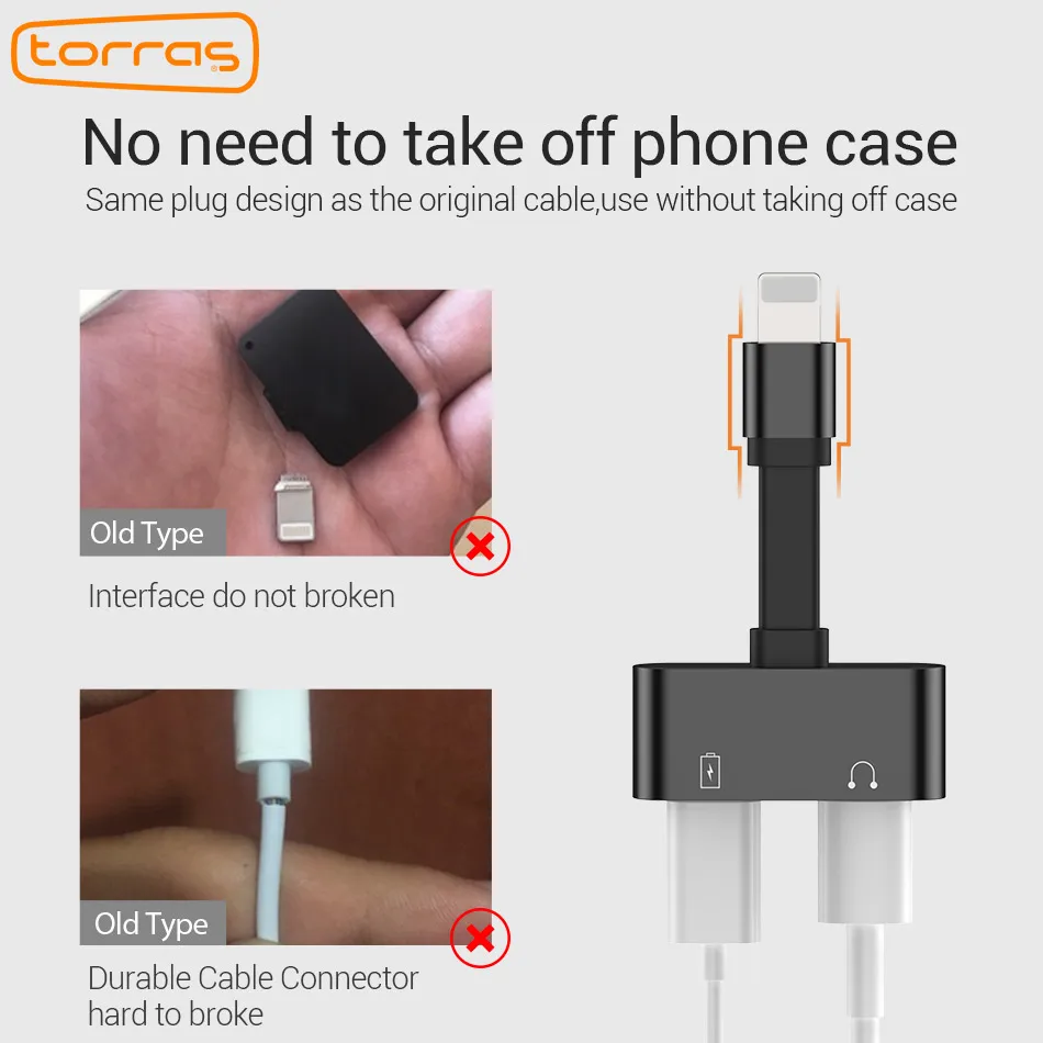 TORRAS 2 в 1 адаптер для iPhone 7 8 X 2A Быстрая зарядка разветвитель аудио мм 3 5 разъем