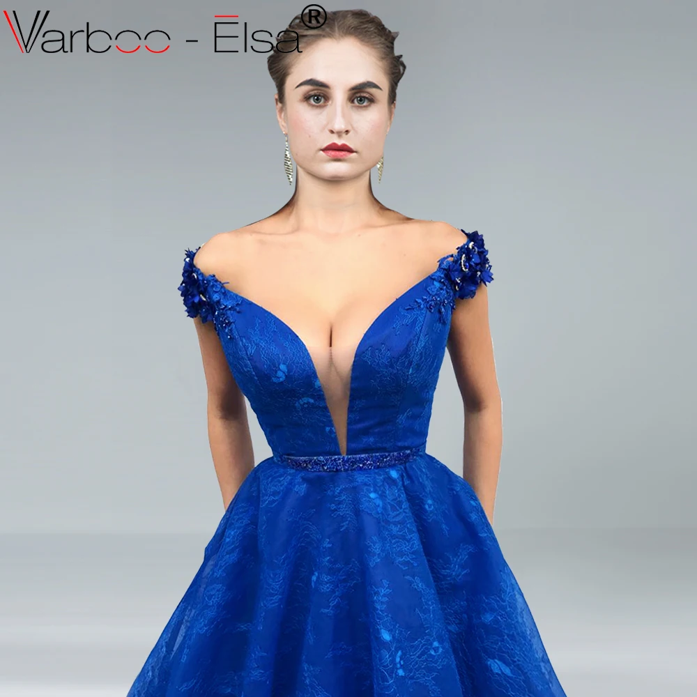 VARBOO_ELSA Королевское синее кружевное длинное торжественное вечернее платье для