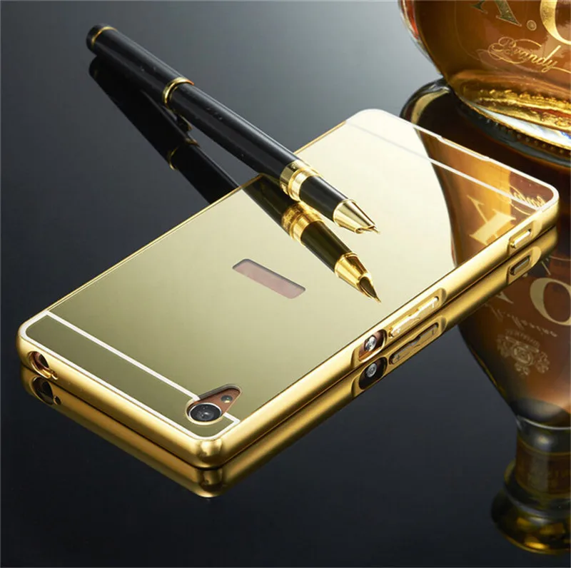 Z3 Luxury Golden Metal + Mirror Acrylic Back Case for Sony xperia T55T T55U Mobile Phone Cover Protective Cases Free Ship |