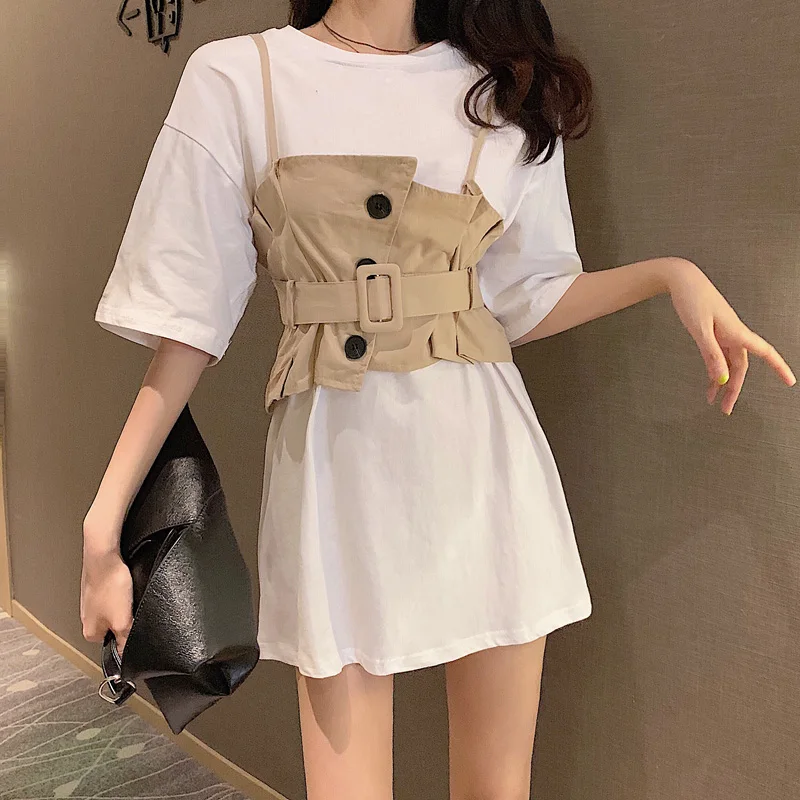 2 цвета летнее платье 2019 повседневное свободное с коротким рукавом мини Vestidos Feminino