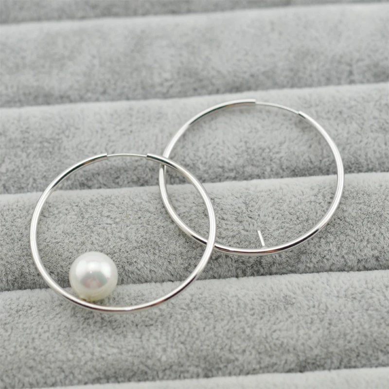 Серьги кольца женские круглые из серебра 925 пробы с жемчугом|hoop earrings|gift giftsgift diy |