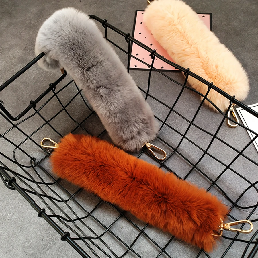 Luxury Rabbit Hair Bag Strap Women Color Plush Belts Female Handbag Casual Accessories Purse Detachable Brand Straps | Багаж и сумки