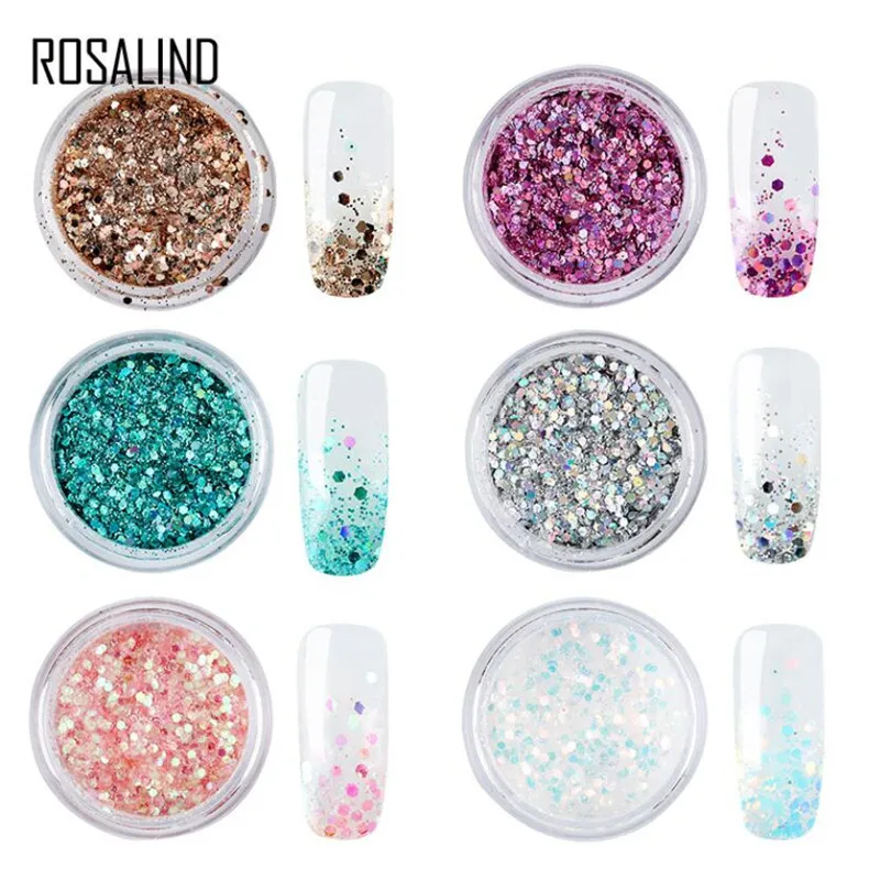 Rosalind разноцветные Блестки для ногтей Блеск 6 цветов набор блеск Dip Порошок