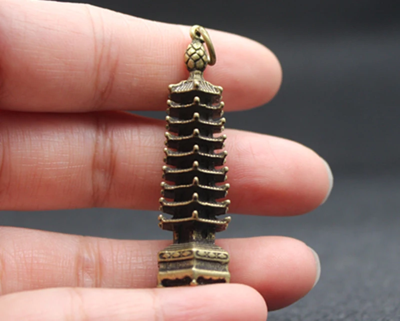 

(mini) Elaborate Chinese Brass Pagoda Auspicious Statue Pendant