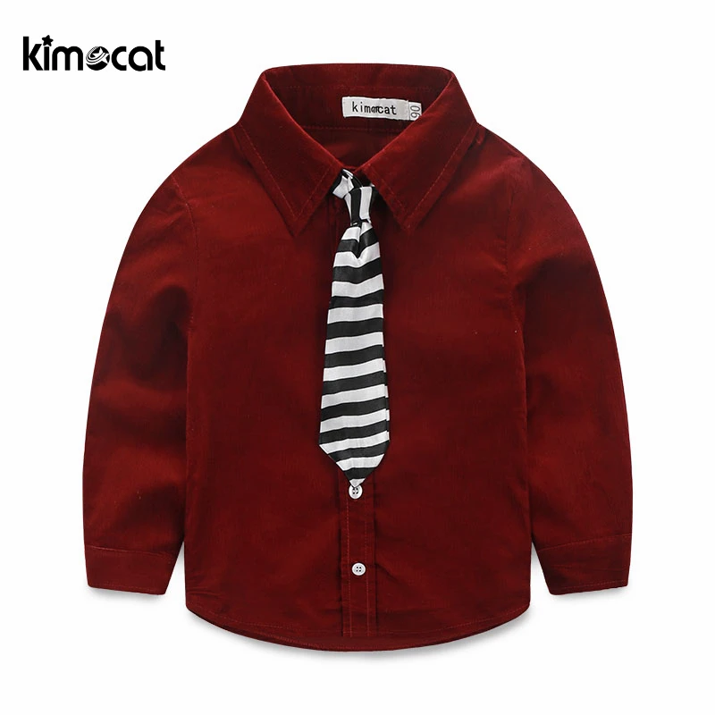 Kimocat/комплект из 2 предметов на весну и осень для мальчиков, рубашка+ джинсы для джентльменов в английском стиле, детская одежда для маленьких мальчиков с галстуком