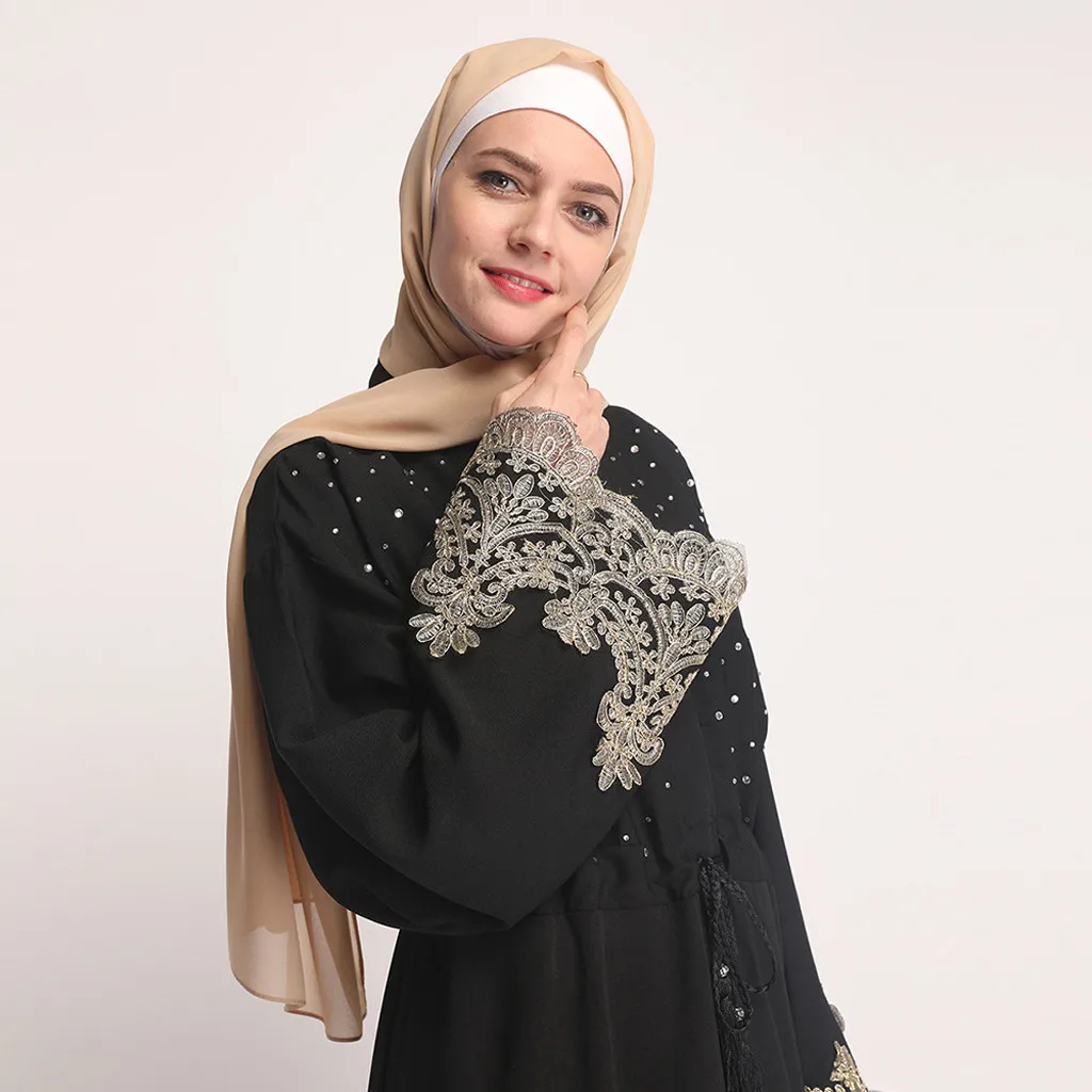 Платье большого размера винтажное черное кружевное платье с вышивкой Abaya Дубаи