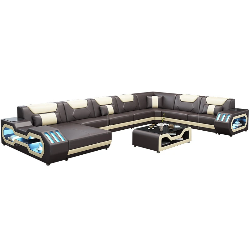 Top real leather Wholesale living room furniture cheap corner sofa set 5 6 7 seater sectional with Led light | Мебель