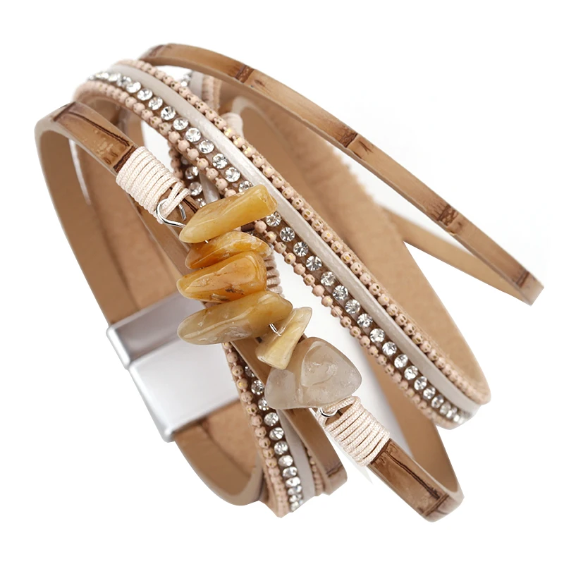 ALLYES натуральный камень кожаный браслет женский металл очаровательные