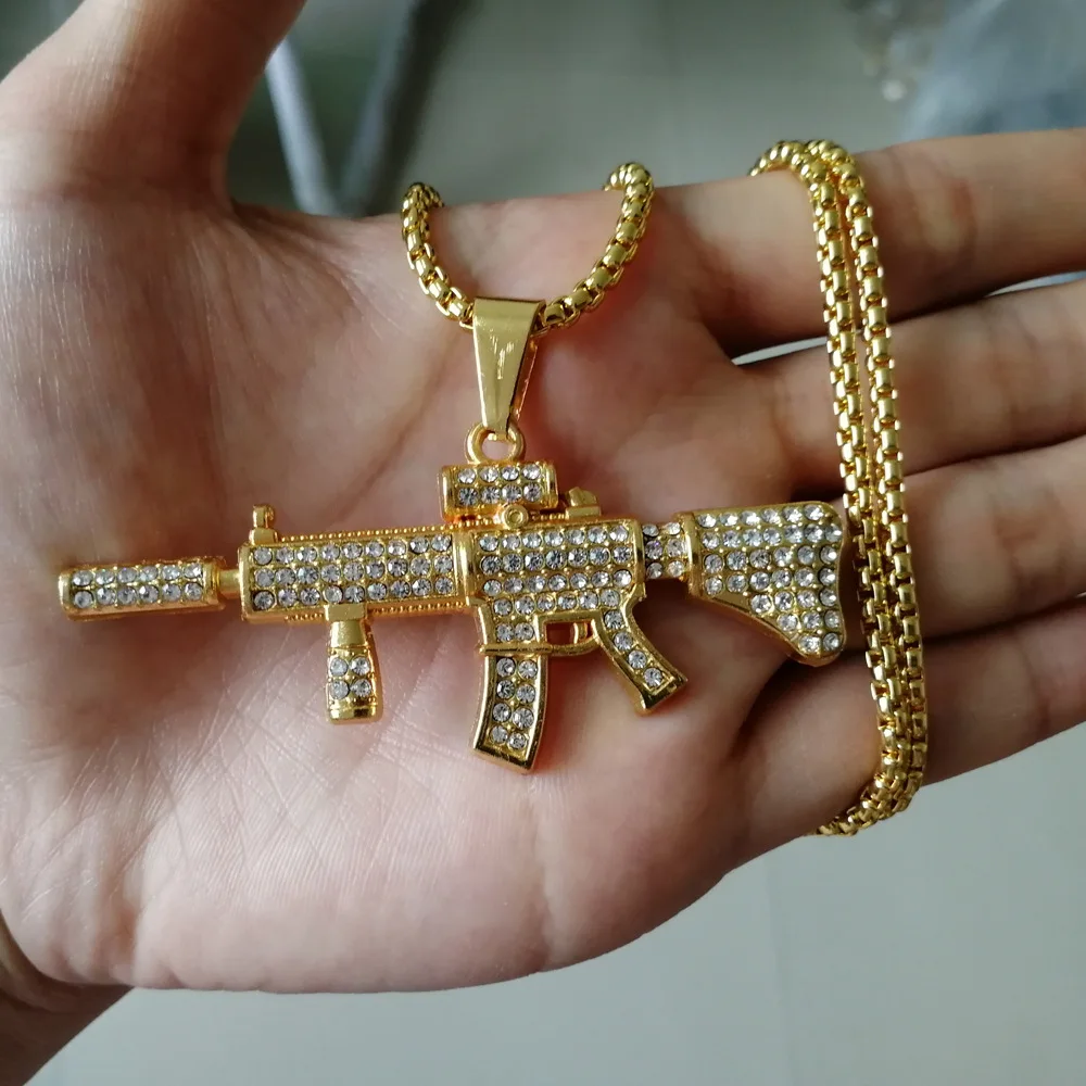 Bling bling хип хоп пистолет M16 микро pave с ААА подвеска цирконием ожерелье ледяной из
