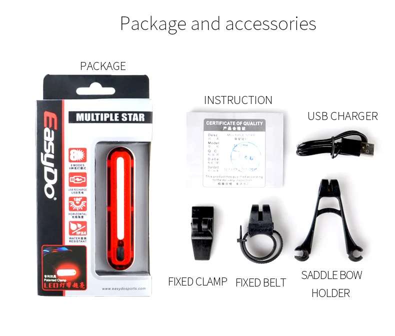 EasyDo USB Перезаряжаемый велосипедный фонарь штатив с пневматическим амортизатором/сумка свет/седло, штырь света 50 светодиодов 3 фиксированных способа Аксессуары для велосипеда