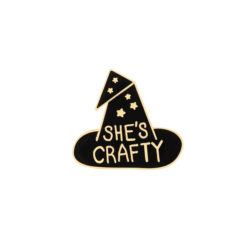 Crafty Hat Заколки и броши в виде темной ведьмы, колдовство, металлические книги, стакан, бумажный кран, эмалированный лацкан, булавка, рюкзак, шляпа, значок, ювелирные изделия для женщин и мужчин - Окраска металла: Crafty Hat