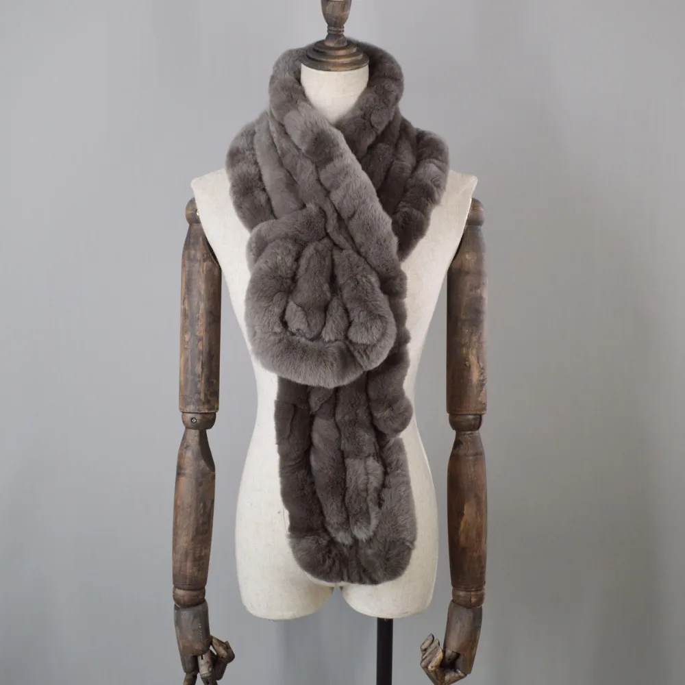 Новая мода женские из натуральной кожи шарф меха кролика Рекс зимние теплые