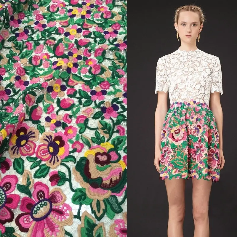 125 см ширина цветы Тяжелая вышитая кружевная ткань свадебное вечернее платье