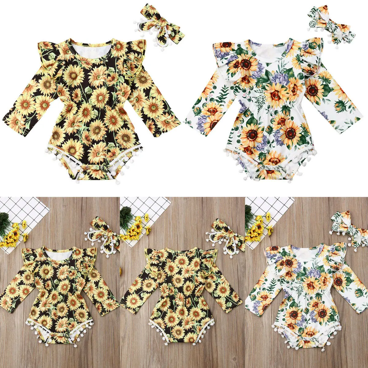 Комбинезон Emmababy с подсолнухами для новорожденных малышей девочек одежда