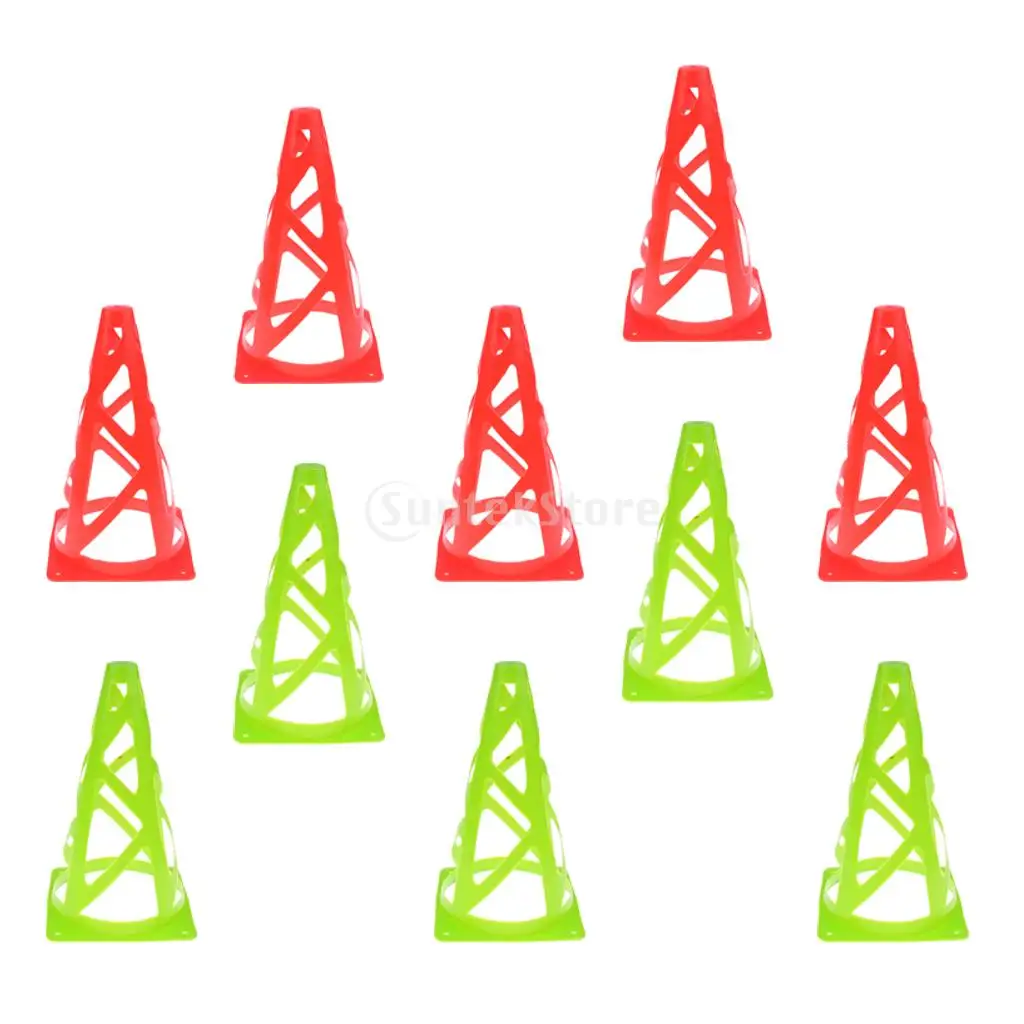 

10 Pieces 9' PE Sport Training Traffic Cone Traffic Safety Cones for Soccer Football Basketball Red Green