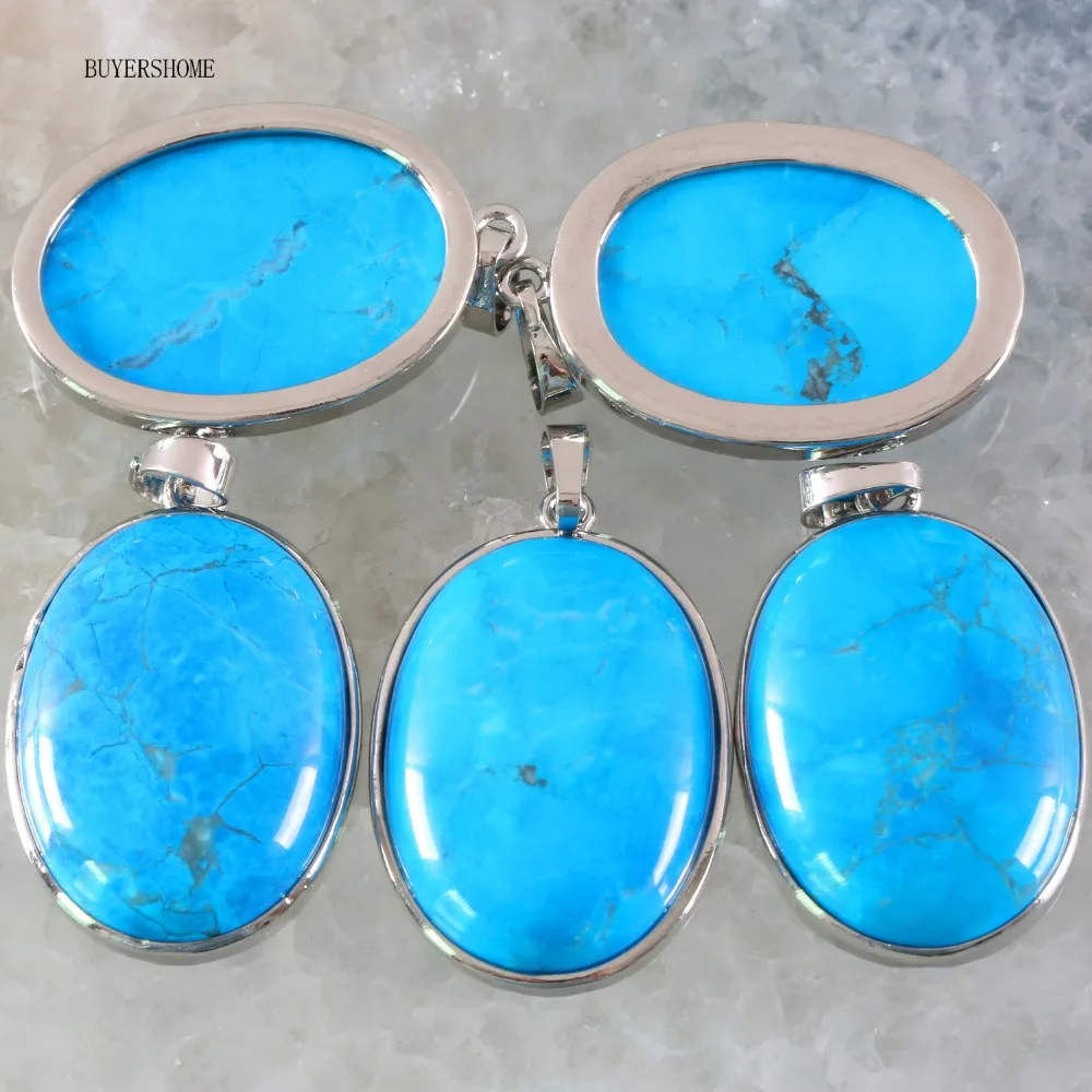 Серебристый Овальный натуральный камень бисера синий Howlite женское ожерелье кулон 1 шт K682