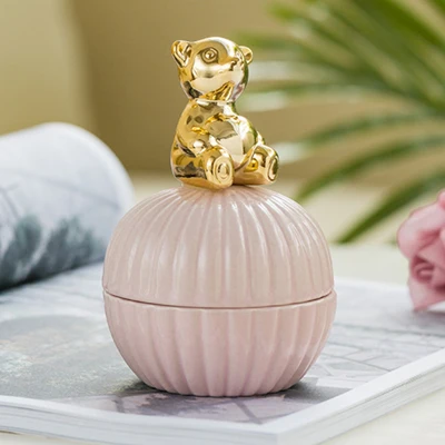 pink1 Золотой 3d Кот Китти медведь фарфоровый ювелирный держатель кольцо блюдо керамические украшения домашний декоративный поддон чаша банка для свадьбы Рождество рождения - Цвет: pink1