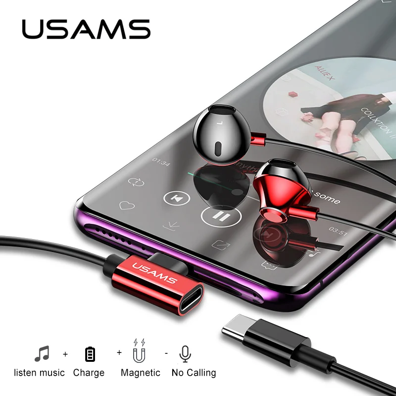USAMS type c наушники Металлические Hi Fi Проводная гарнитура с микрофоном 4D стерео
