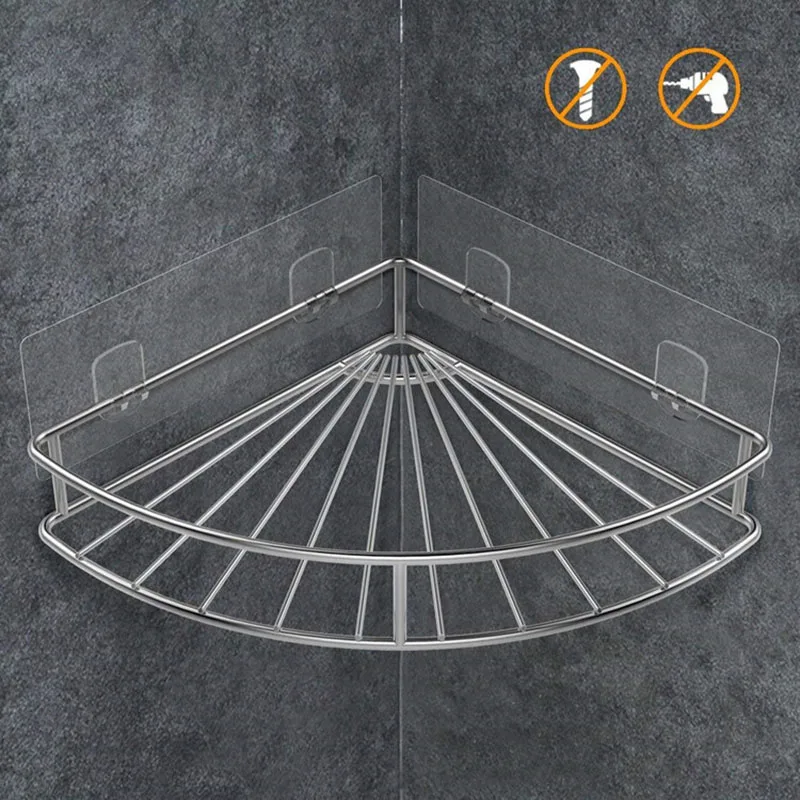 Corner Shelf Bathroom Adhesive Shower Caddy Basket Wall Mounted Storage Organizer for Kitchen Toilet Stainless Steel - No Dril | Дом и сад