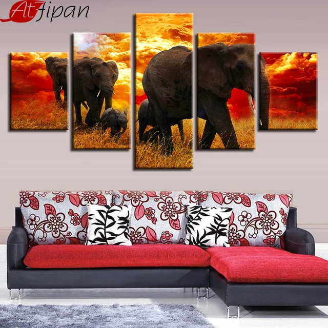 

Abstract Pictures Home Decor Wall Art 5 Pieces Animals Elephants Family Sunset Landscape Paintings Modular Canvas Prints Posters