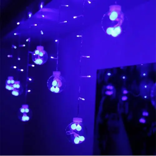 Творческий различные цвета 3 м 12LED пузырь Стекло шар строка светильник 220V ЕС/штепсельная вилка американского стандарта украшения Рождество мигающий светодиод Строка Шторы светильник s - Испускаемый цвет: Blue