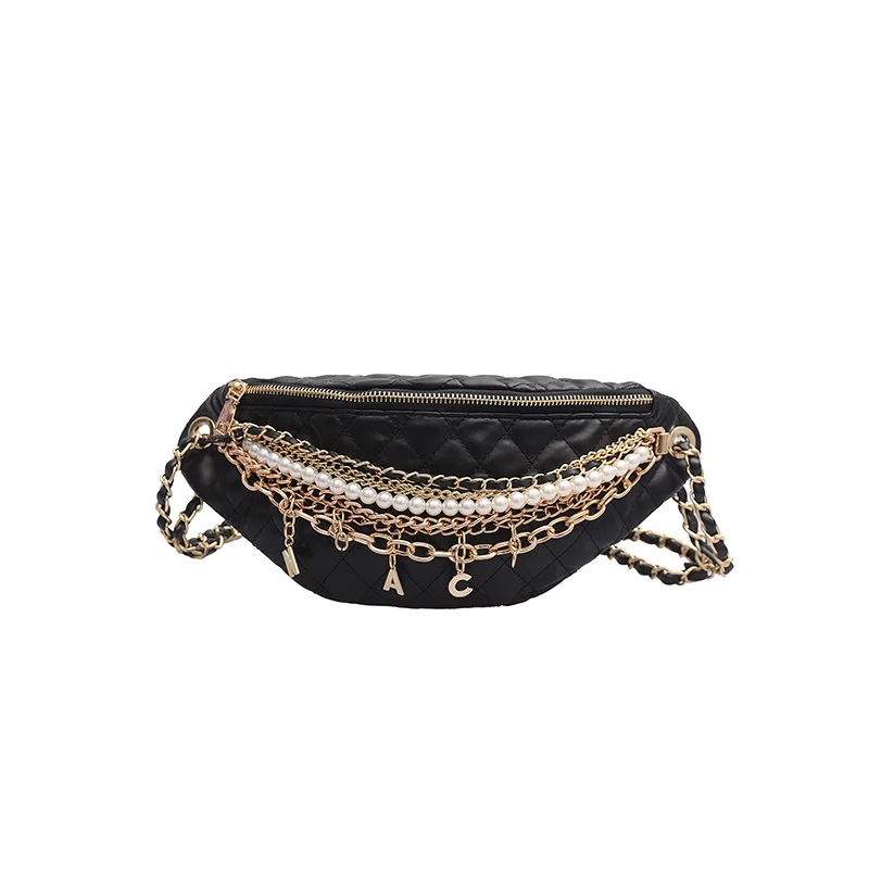 Black shoulder bag Сумка на плечо женская кожаная сумка через плечо с цепочкой жемчужная нагрудная сумка высокого качества сумка-мессенджер роскошная сумка-банан - Цвет: Black shoulder bag