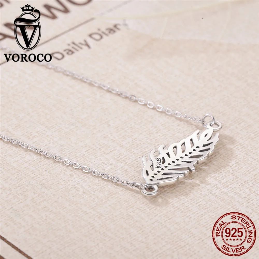 VOROCO 925 Sterling Silver Clear Cubic Zircon Leaf Necklace for Women Clothing Accessories Fine Jewelry Christmas Gifts VSN046 | Украшения