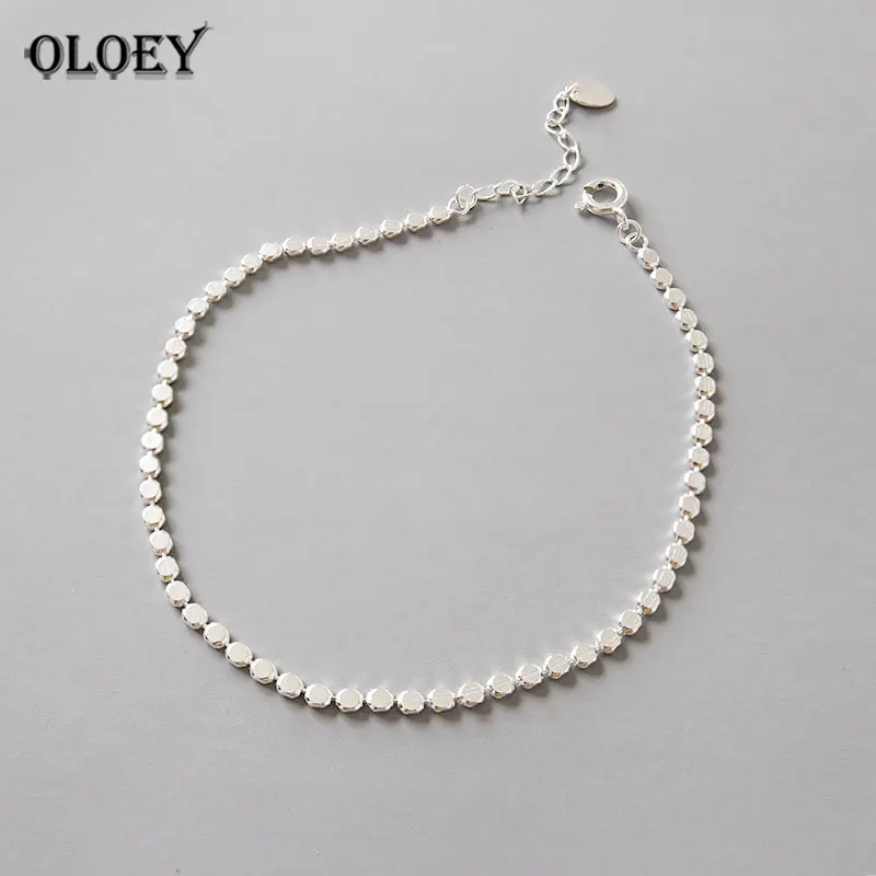 OLOEY, натуральная 925 пробы, серебряные, плоские бисерные браслеты для женщин, корейские простые ножные браслеты, изящные вечерние ювелирные изделия, подарок, Прямая поставка YMA035