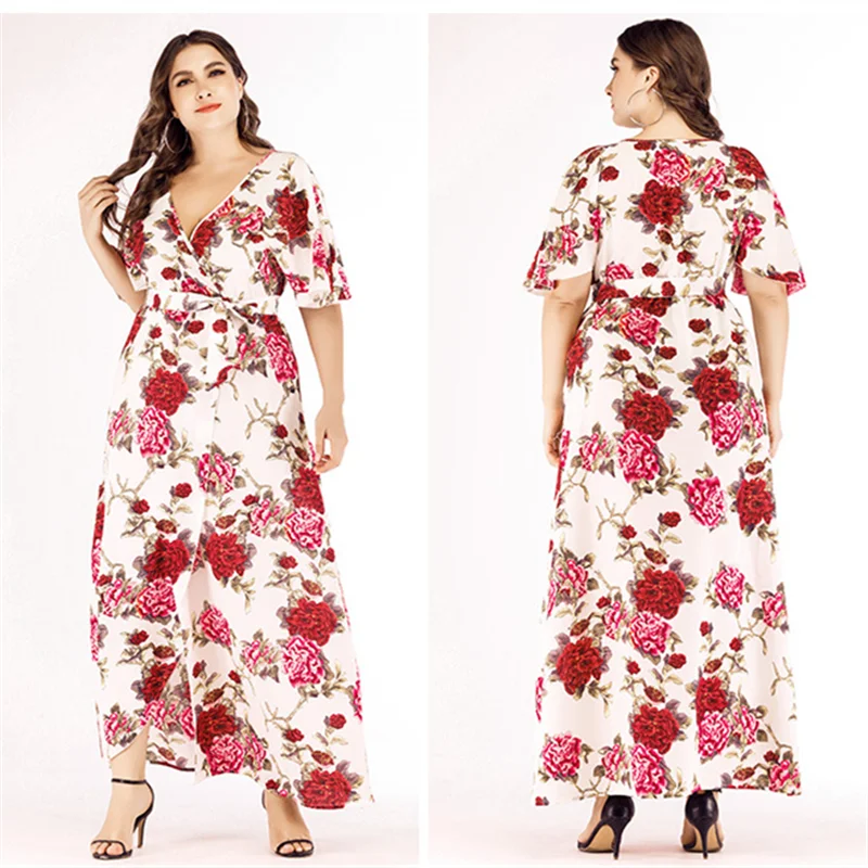 

Women Summer Dress 2019 Elegant Party Night Dress Sexy Bohemian Print Plus Size 6XL Maxi Dress