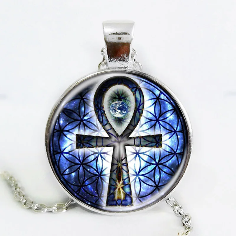 Оптовая продажа фото ожерелье цветок жизни Ankh кулон чакры Sacred geometrie ювелирные