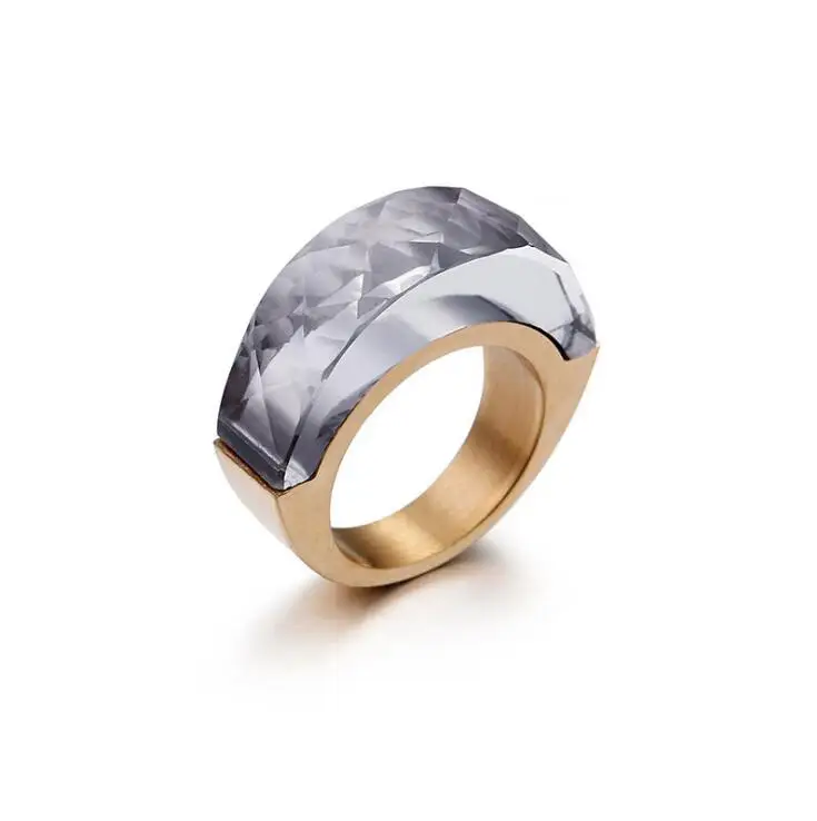 Gold Gray Золотые кольца из нержавеющей стали для женщин большие красные синие оранжевые Фиолетовый Кристалл Кольца для девочек размер 6-9 вечерние ювелирные кольца - Цвет основного камня: Gold Gray