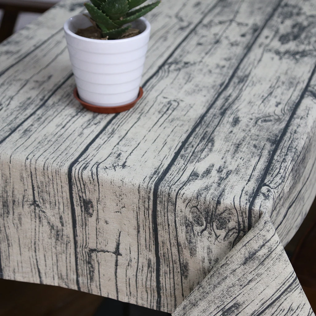 Скатерть из хлопковой и льняной ткани в стиле ретро с натуральным деревянным