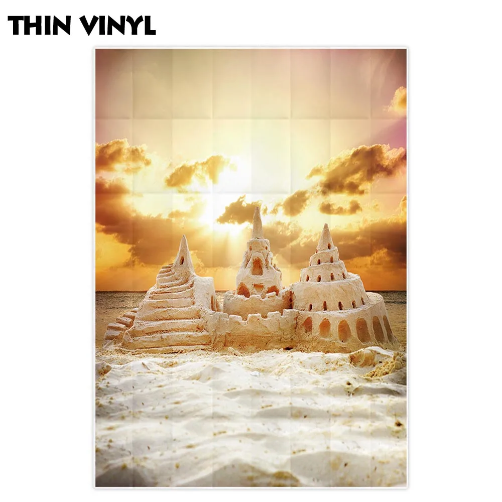 Фон для фотосъемки Allenjoy с изображением заката осени пляжа песчаного замка