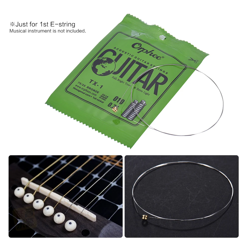1st E-String 010 Orphee TX-1 одинарные Сменные Струны для акустической фольклорной гитары 1st E-String(. 010) сердечник из высокоуглеродистой стали, 10 шт. в упаковке - Цвет: 1st E-String 010
