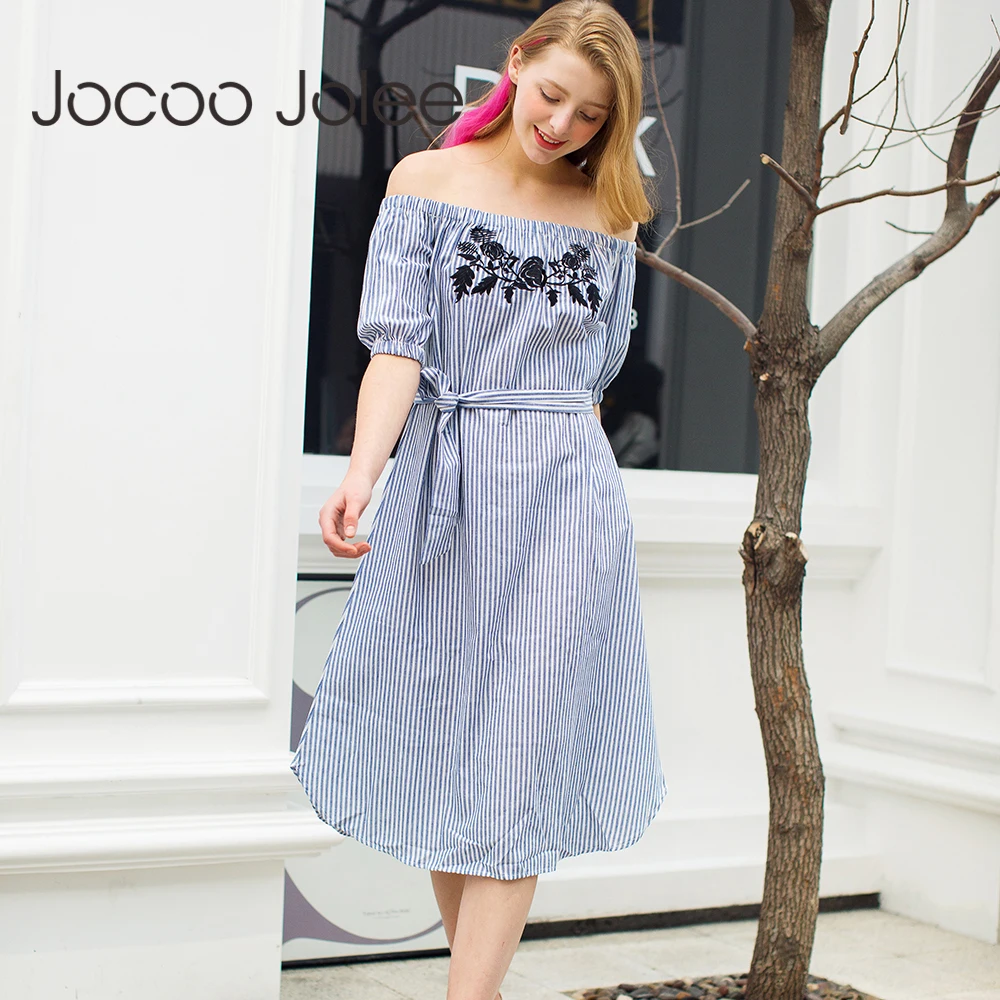 Jocoo Jolee Модное Длинное Платье с вышивкой вырезом лодочкой полурукавами и поясом