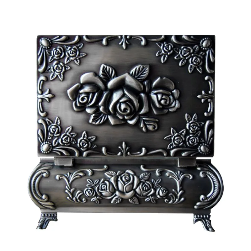 

European alloy metal Vintage L size Jewellery Case Jewelry Box Metal trinket box Carved Flower Rose Square Shapsd Z035