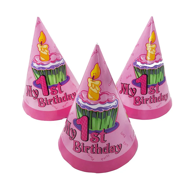 6pcs/pack my first birthday theme party hats girl's paper pink girls decorations | Дом и сад